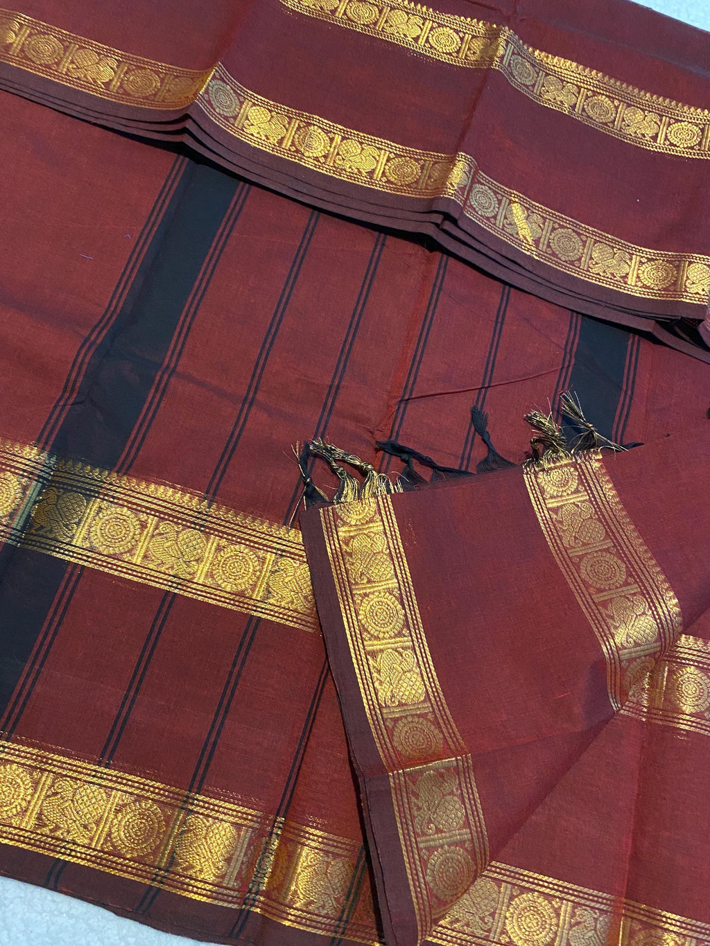 Dark Maroon Pure Kanchi Cotton Saree | Monotone Elegant Traditional Saree