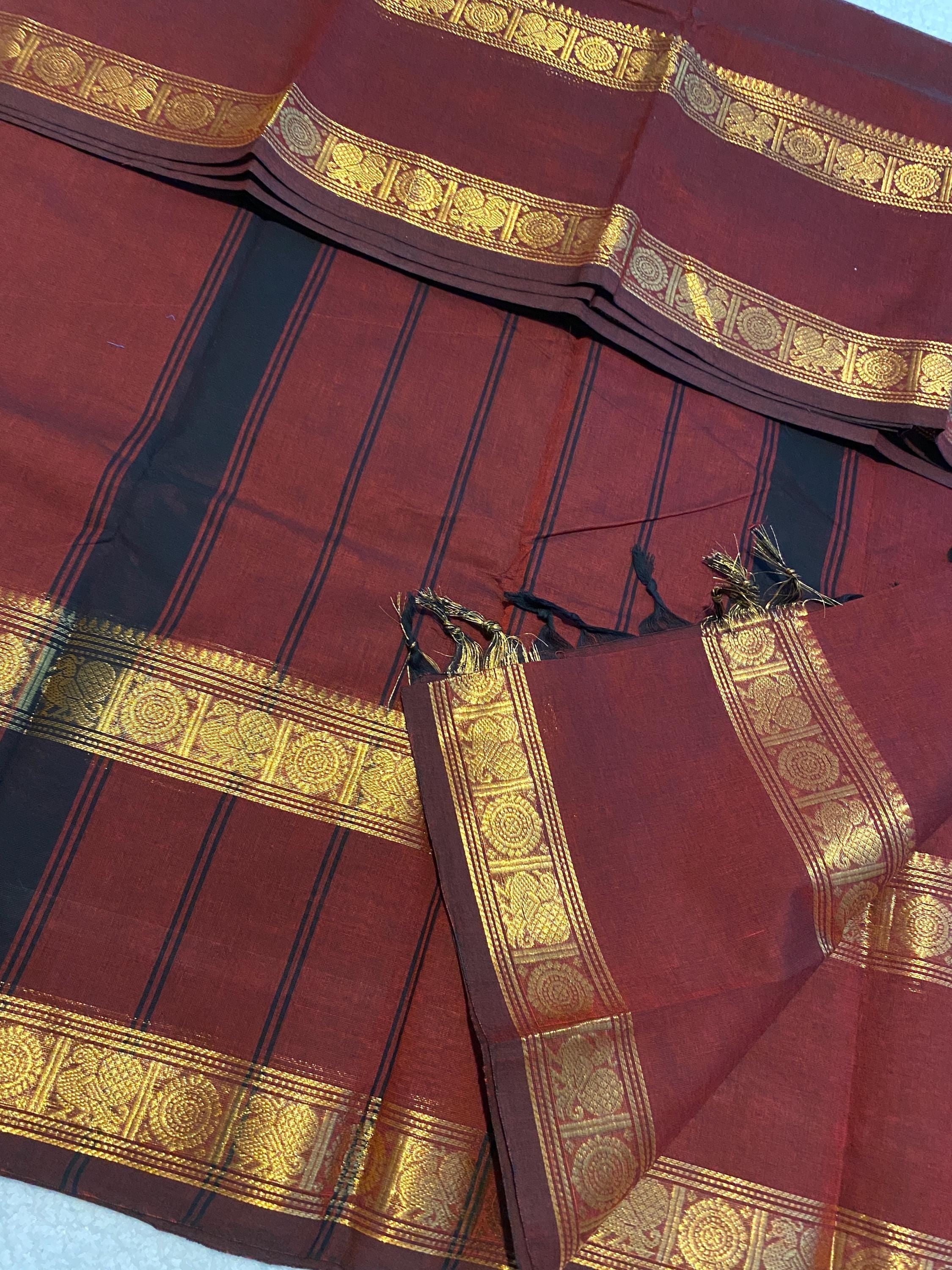 Dark Maroon Pure Kanchi Cotton Saree | Monotone Elegant Traditional Saree