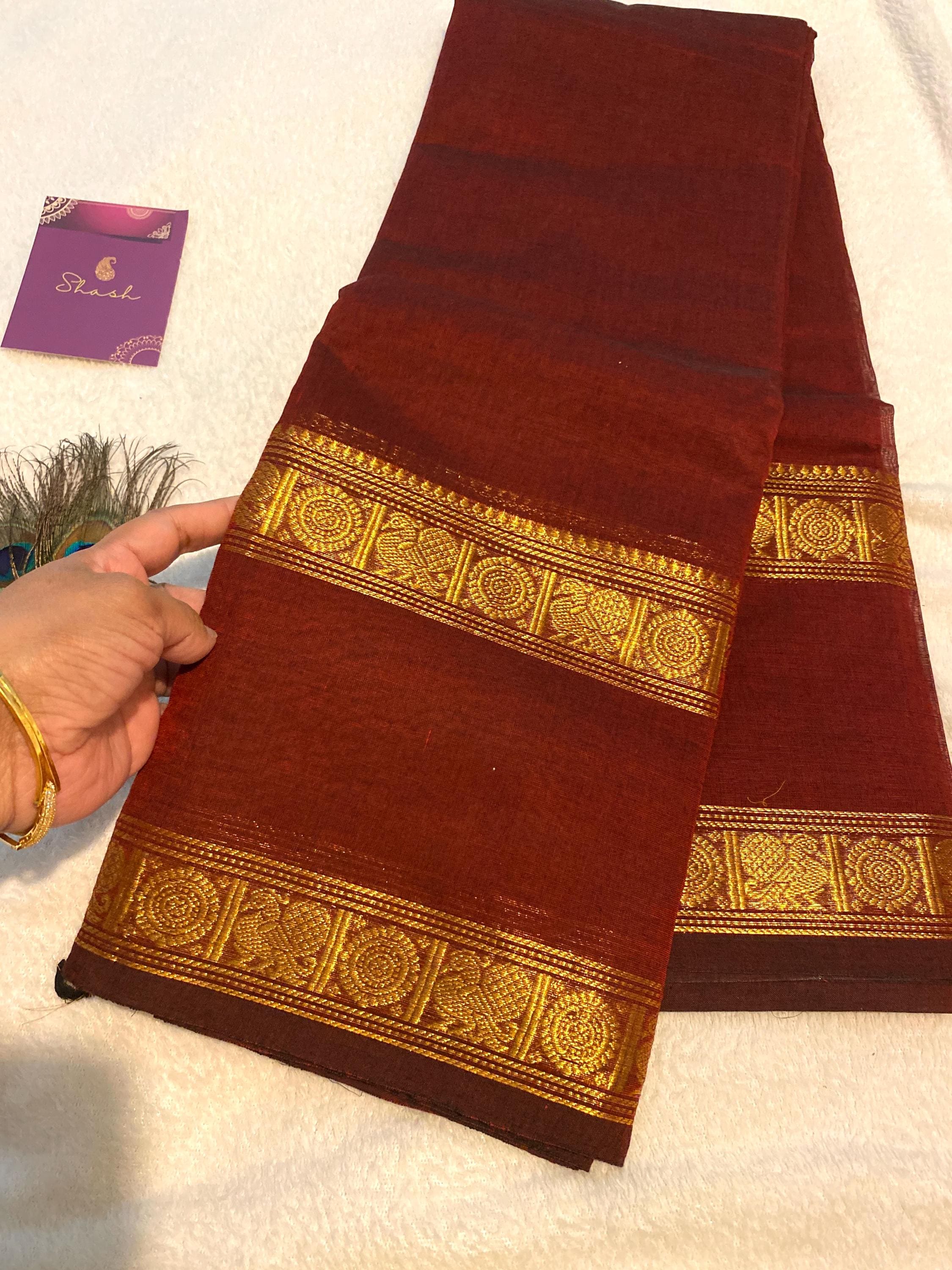 Dark Maroon Pure Kanchi Cotton Saree | Monotone Elegant Traditional Saree