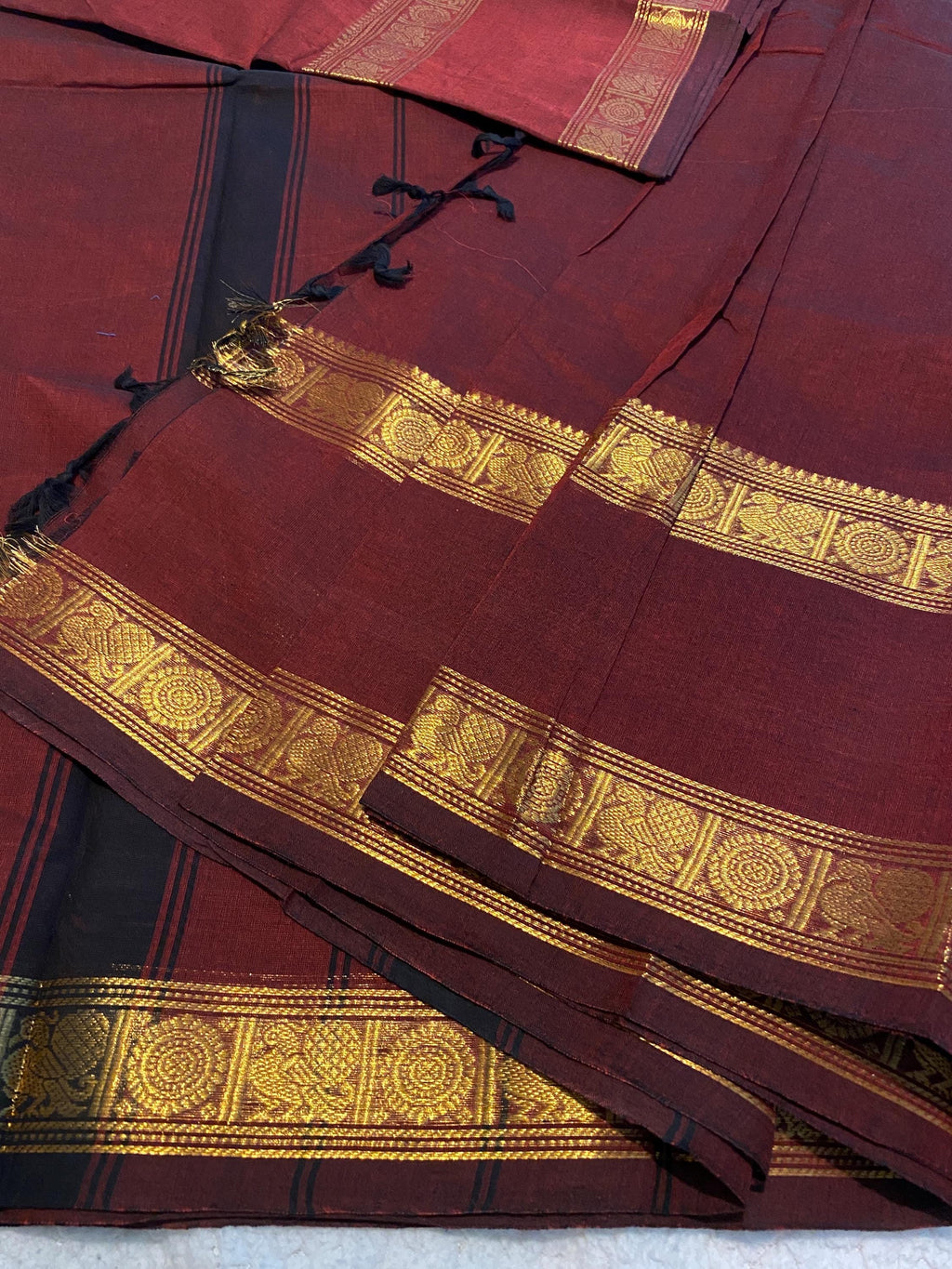 Dark Maroon Pure Kanchi Cotton Saree | Monotone Elegant Traditional Saree