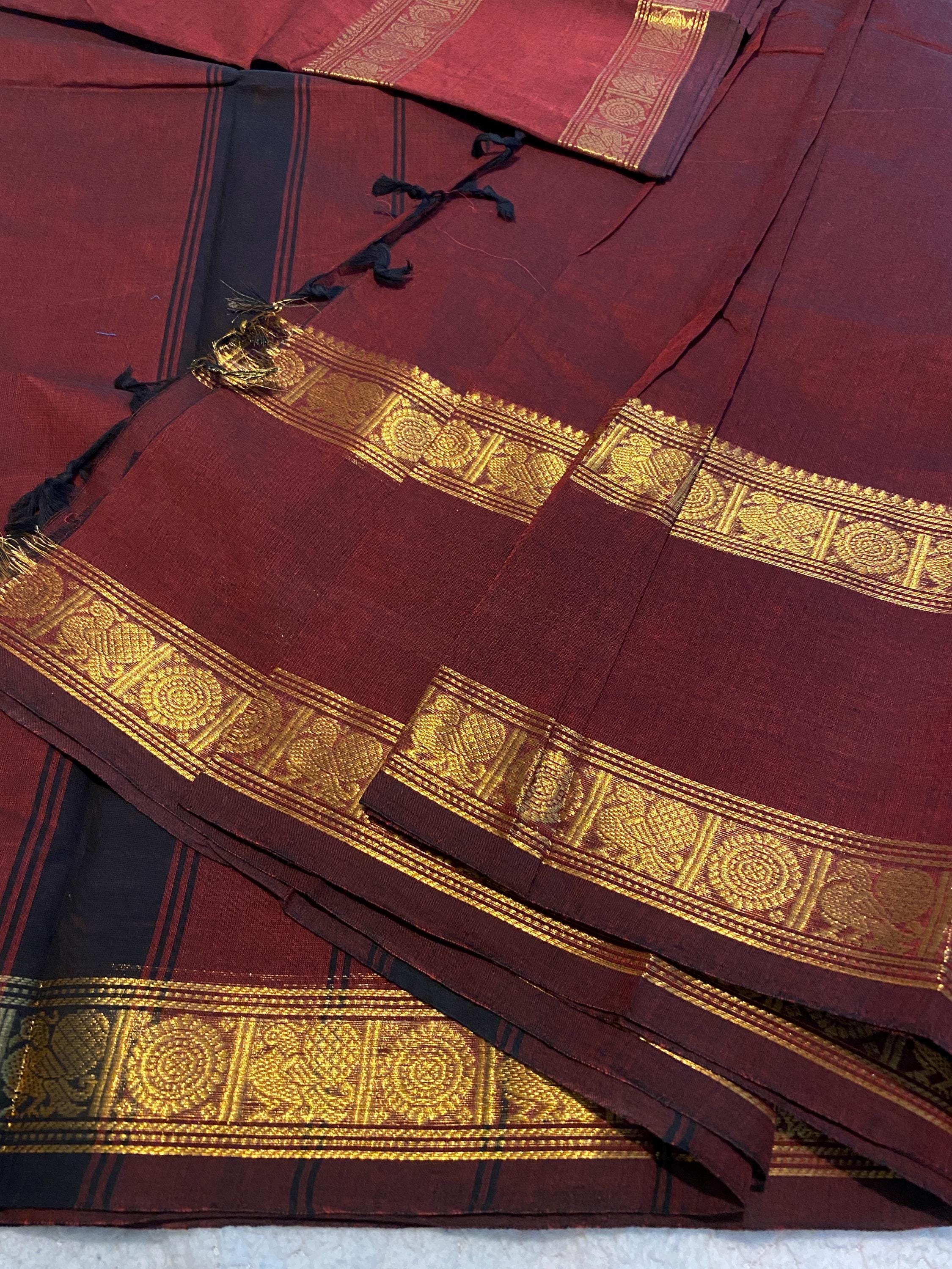 Dark Maroon Pure Kanchi Cotton Saree | Monotone Elegant Traditional Saree