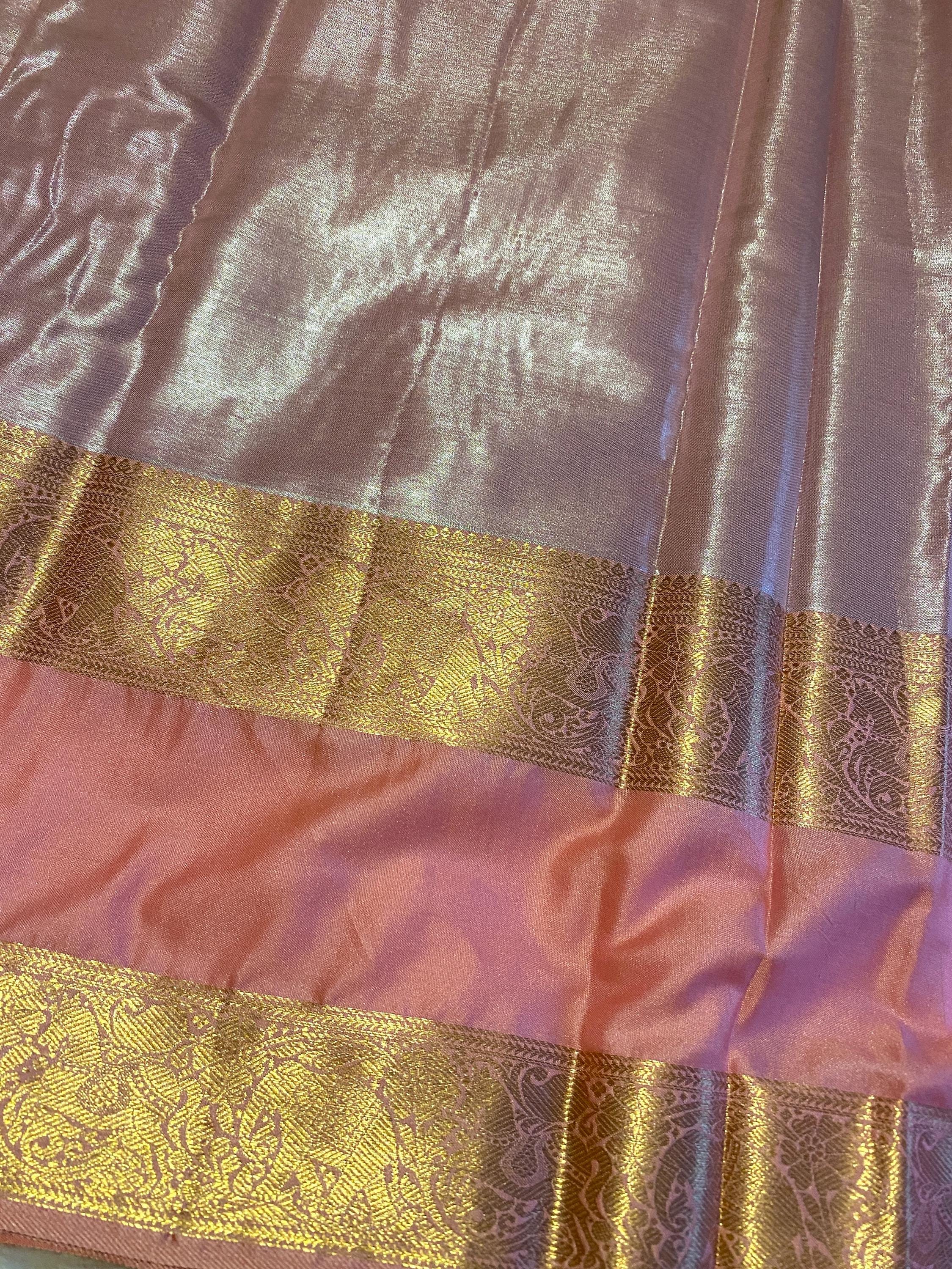 Premium Pink Semi-Kanchi Tissue Saree