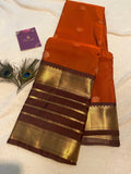 Premium Rust Orange Semi-Kanchipuram Silk Saree with Chocolate Brown Border