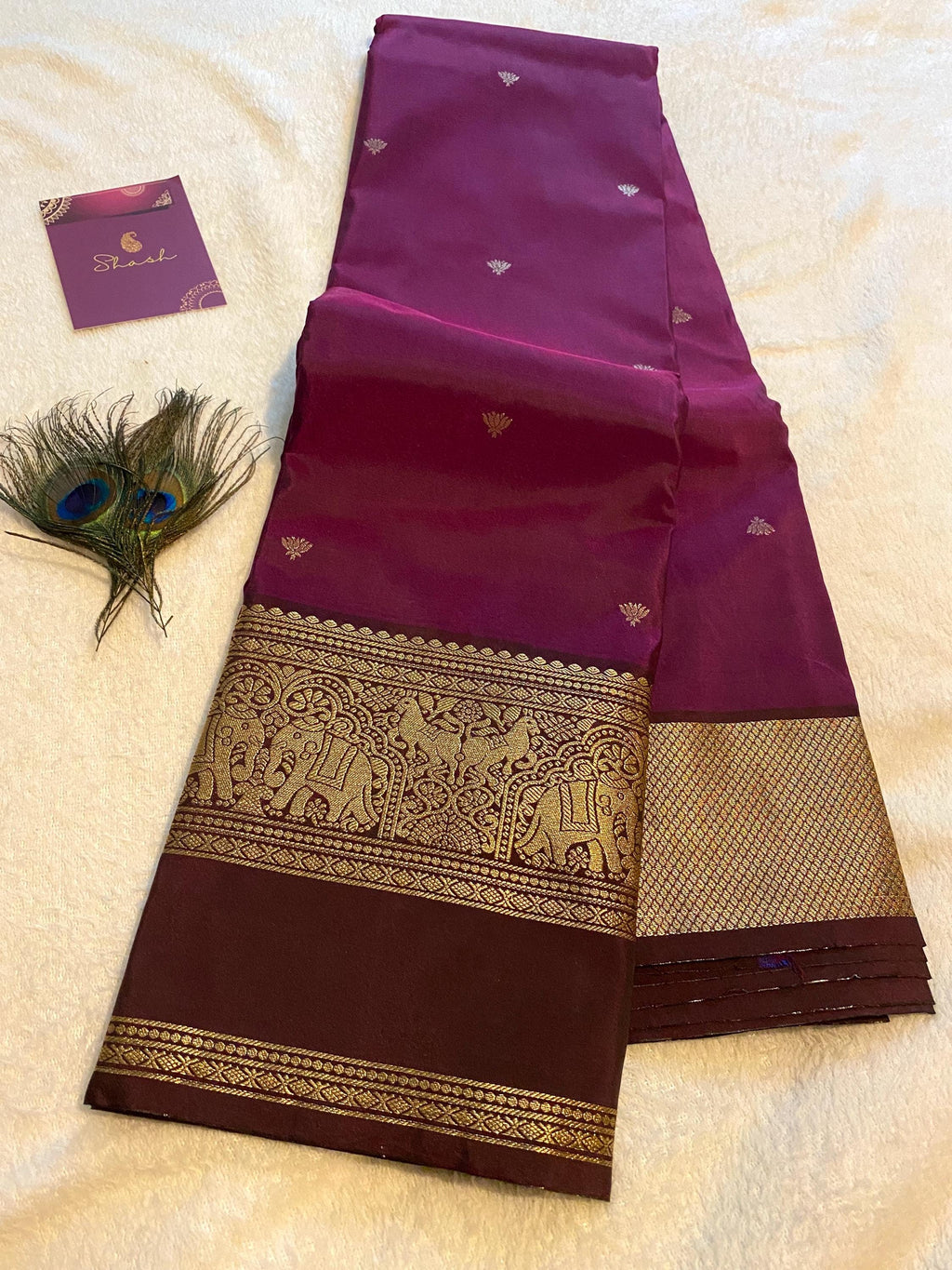Rich Purple ( Brinjal) Semi-Kanchipuram Silk Saree with Deep Wine Border