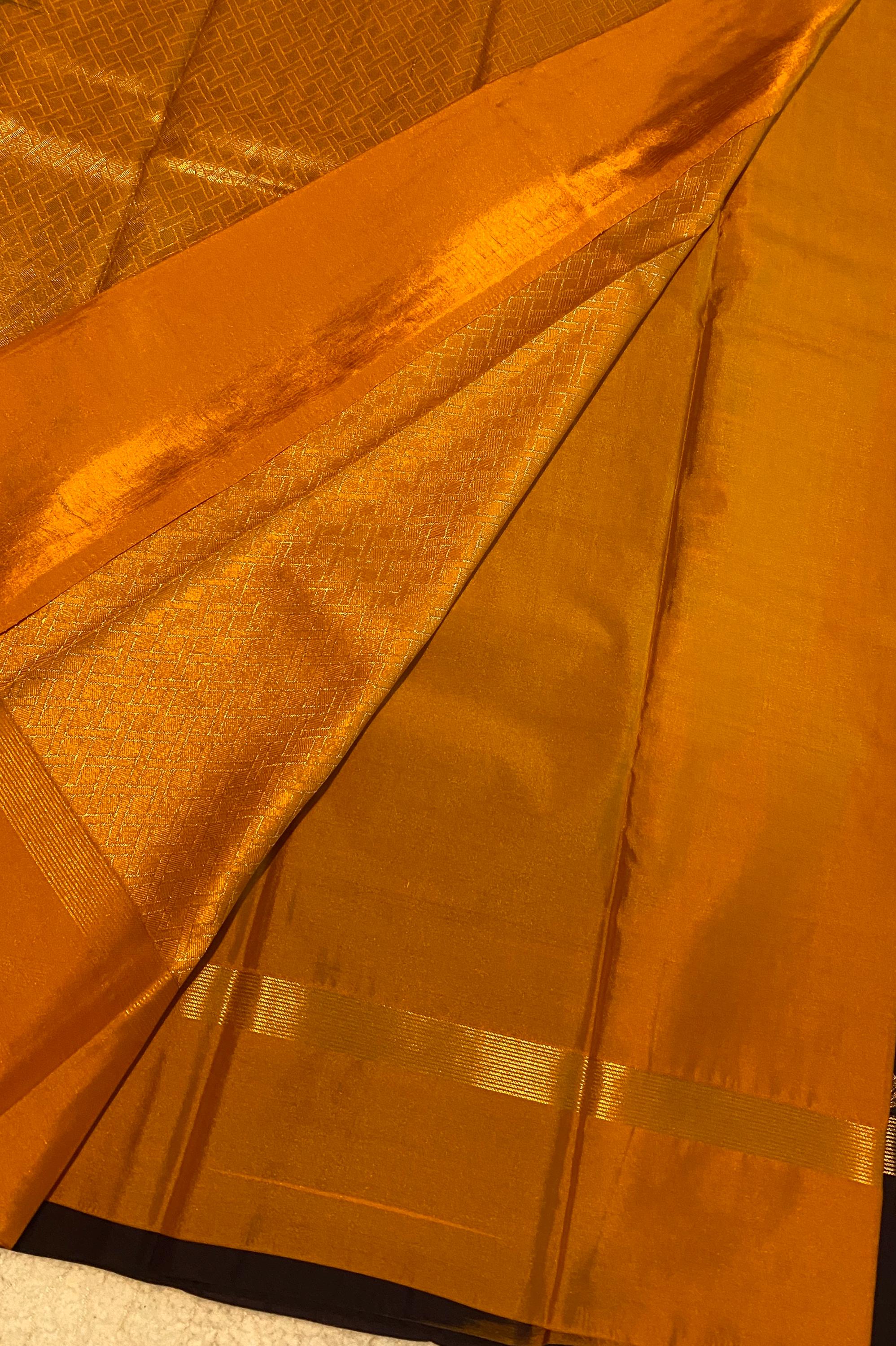 Deep Plum Purple Semi-Kanchipuram Silk Saree with Mustard Pallu