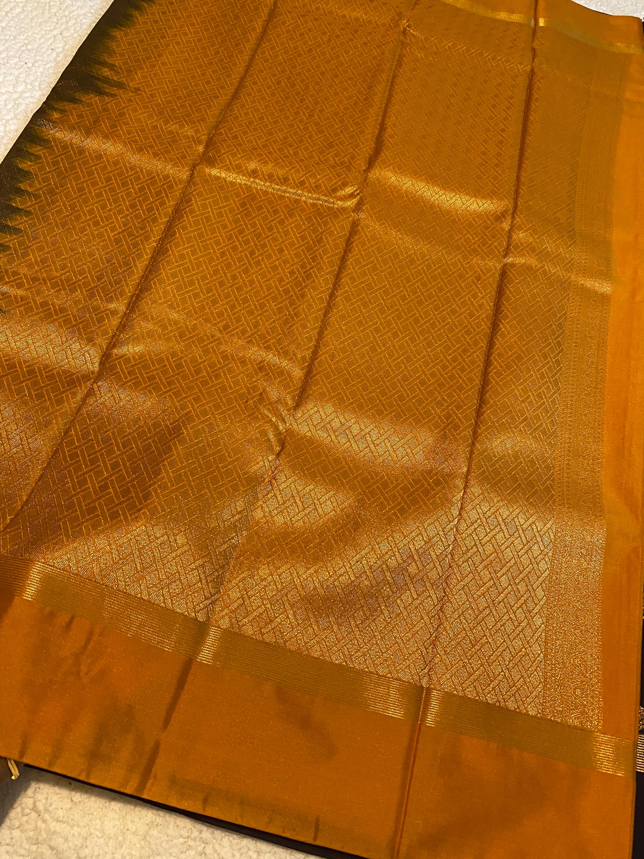 Deep Plum Purple Semi-Kanchipuram Silk Saree with Mustard Pallu