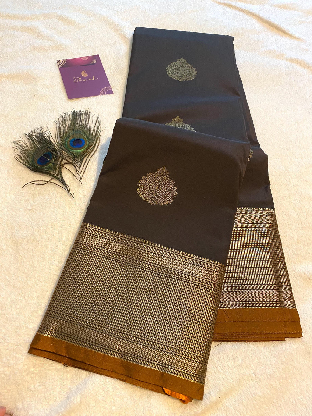 Chocolate Brown and Mustard Gold Semi-Kanchipuram Silk Saree
