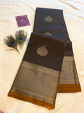 Chocolate Brown and Mustard Gold Semi-Kanchipuram Silk Saree