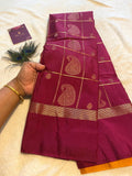 Deep Magenta Semi-Kanchipuram Silk Saree with Mustard Pallu