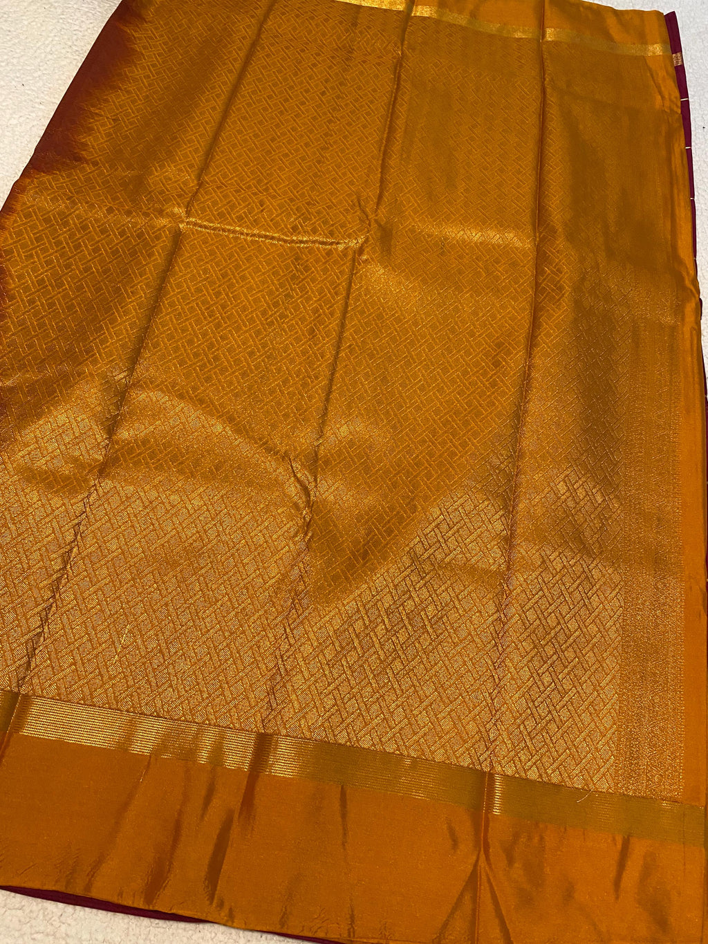 Deep Magenta Semi-Kanchipuram Silk Saree with Mustard Pallu