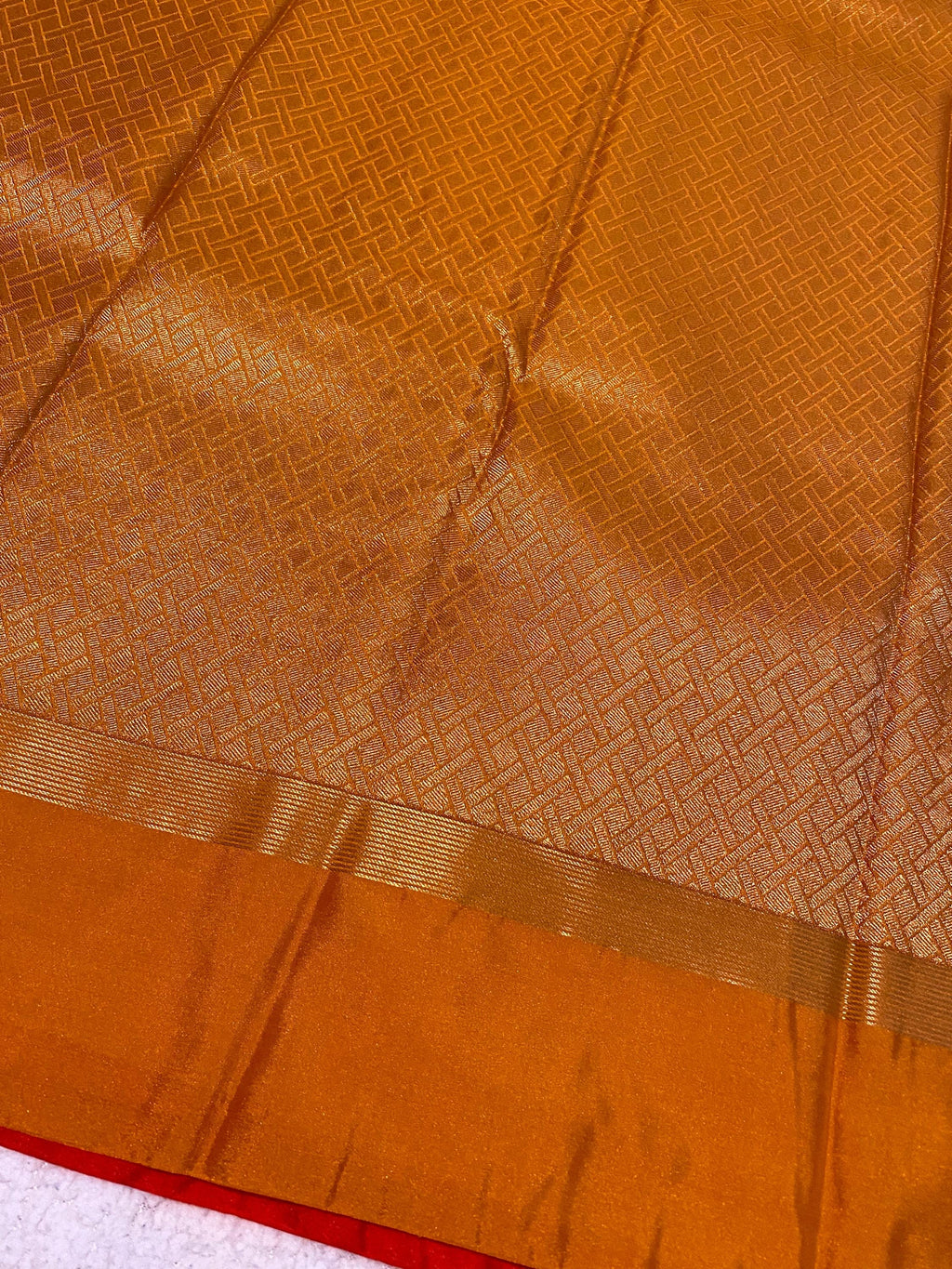 Reddish Orange Semi-Kanchipuram Silk Saree with Rich Mustard Pallu and Zari Butta | Traditional Indian Silk Saree | UK Seller