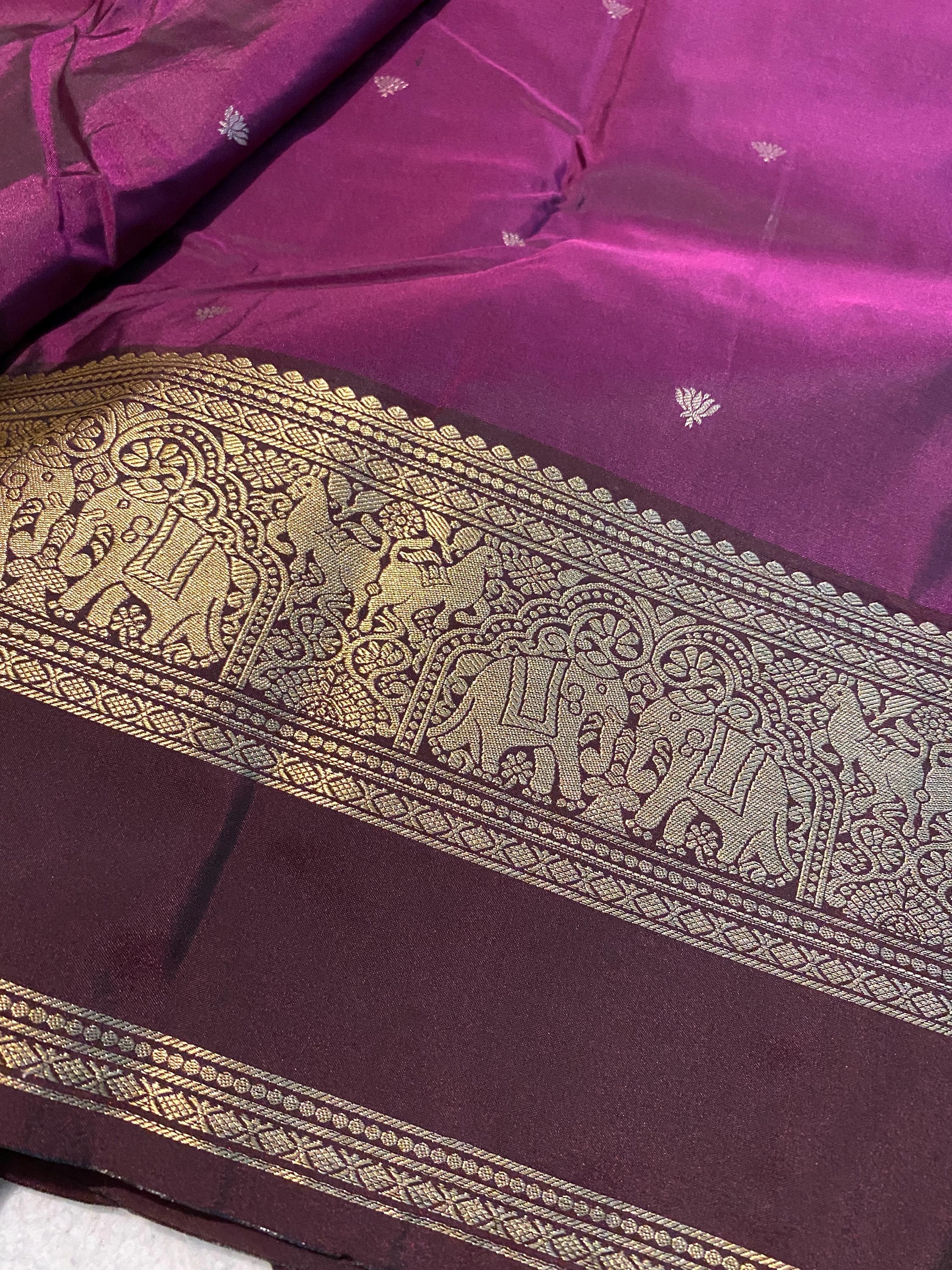 Rich Purple ( Brinjal) Semi-Kanchipuram Silk Saree with Deep Wine Border
