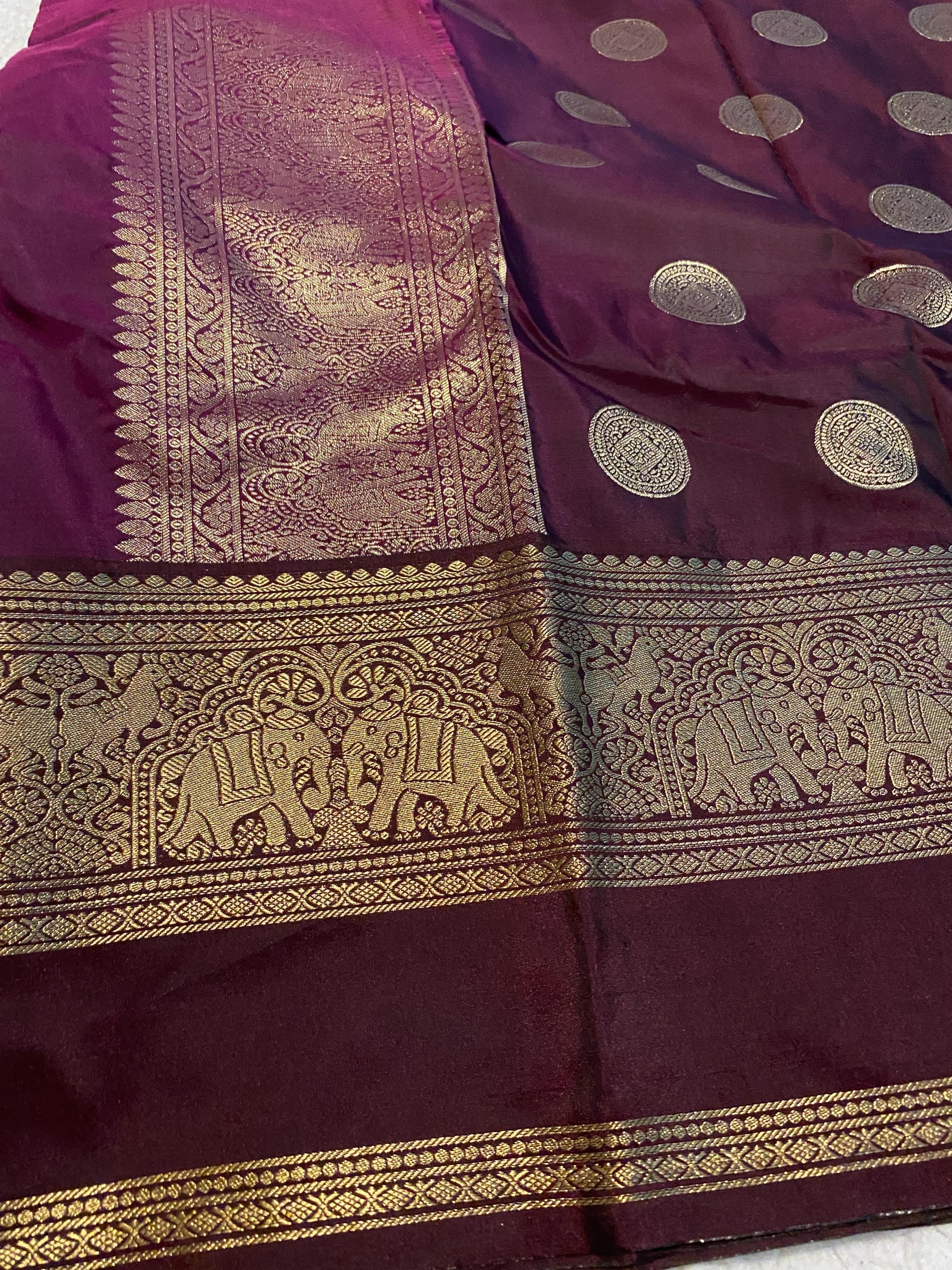 Rich Purple ( Brinjal) Semi-Kanchipuram Silk Saree with Deep Wine Border