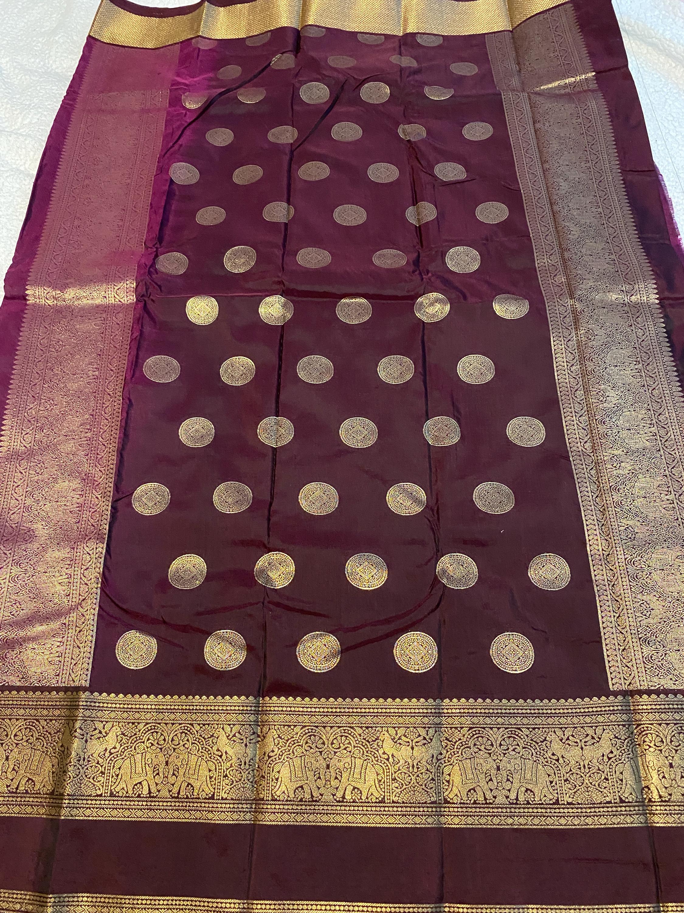 Rich Purple ( Brinjal) Semi-Kanchipuram Silk Saree with Deep Wine Border