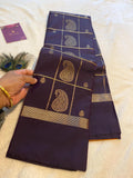 Deep Plum Purple Semi-Kanchipuram Silk Saree with Mustard Pallu