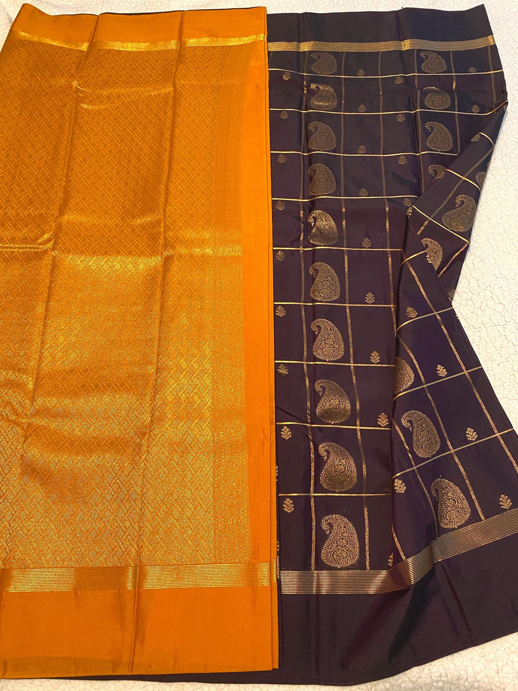 Deep Plum Purple Semi-Kanchipuram Silk Saree with Mustard Pallu