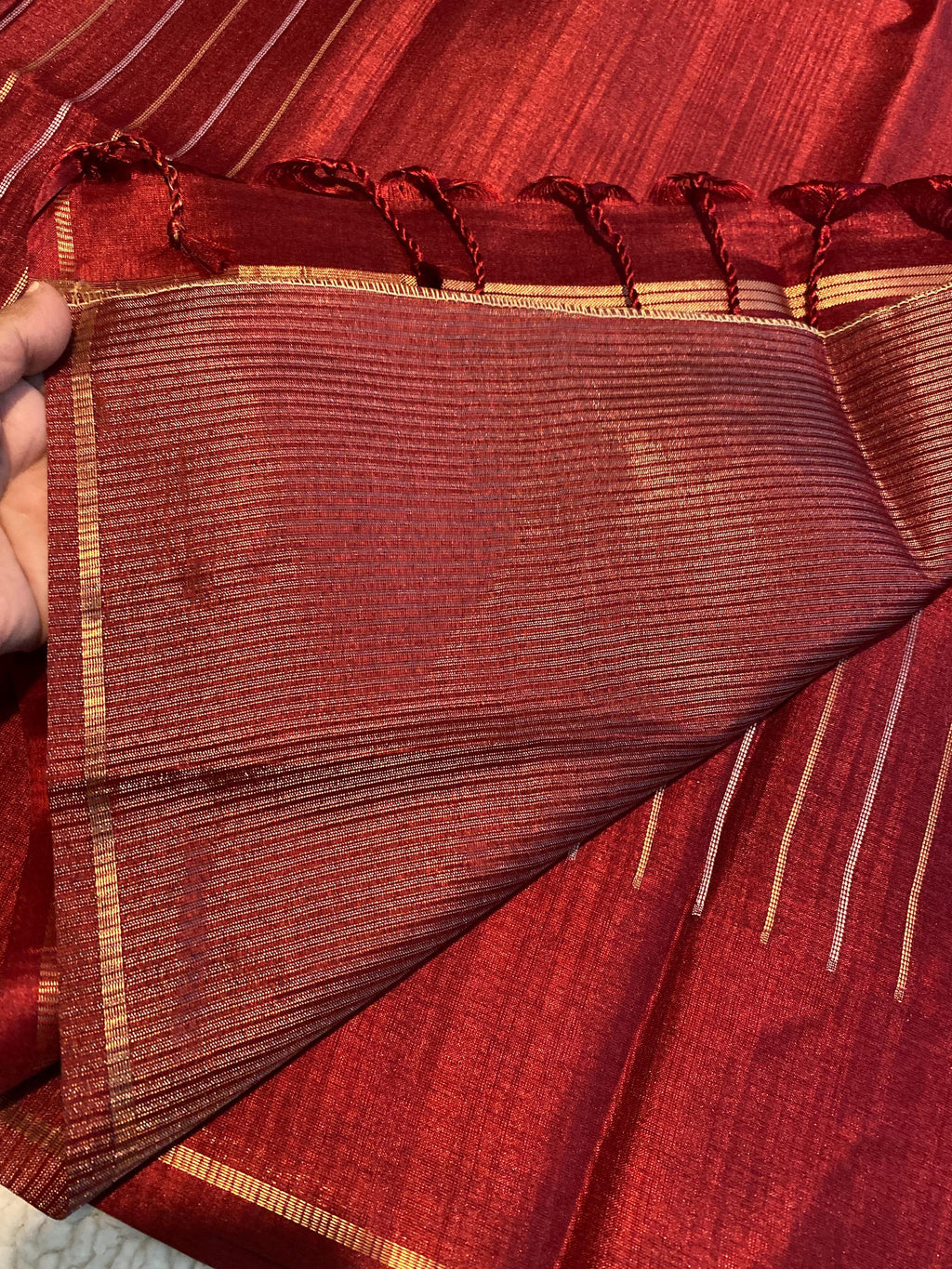Premium Maroon Semi-Tussar Silk Saree  | Silver & Gold Zari Vaira Oosi Weaving