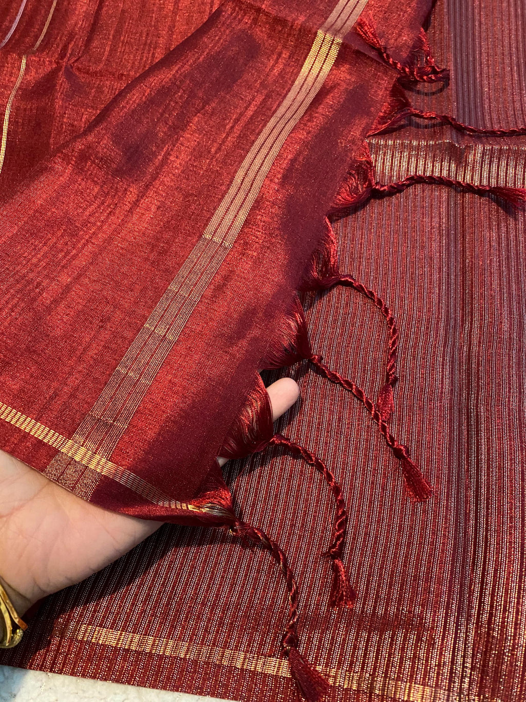 Premium Maroon Semi-Tussar Silk Saree  | Silver & Gold Zari Vaira Oosi Weaving