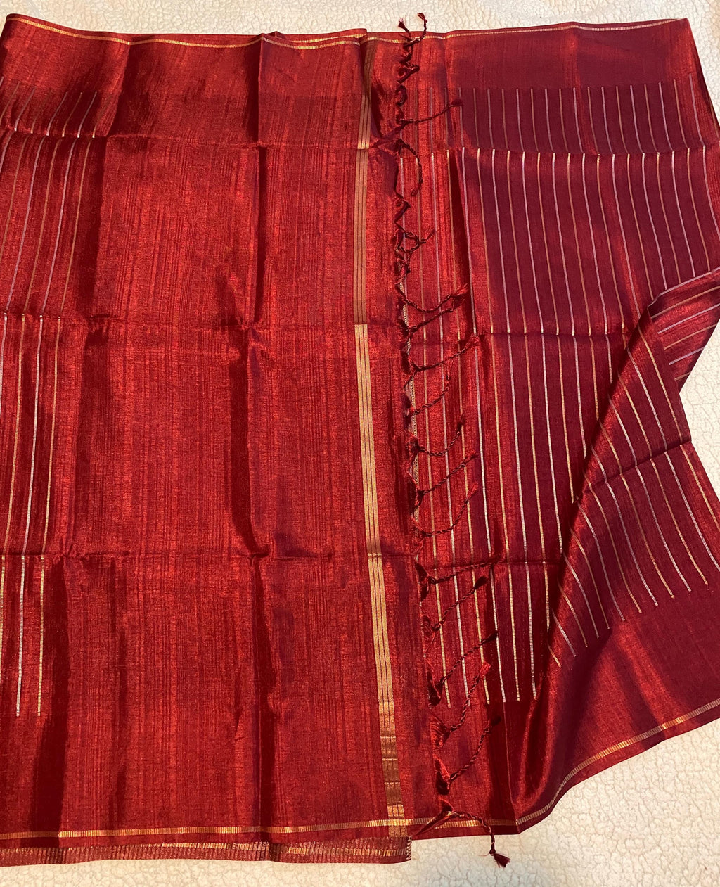 Premium Maroon Semi-Tussar Silk Saree  | Silver & Gold Zari Vaira Oosi Weaving