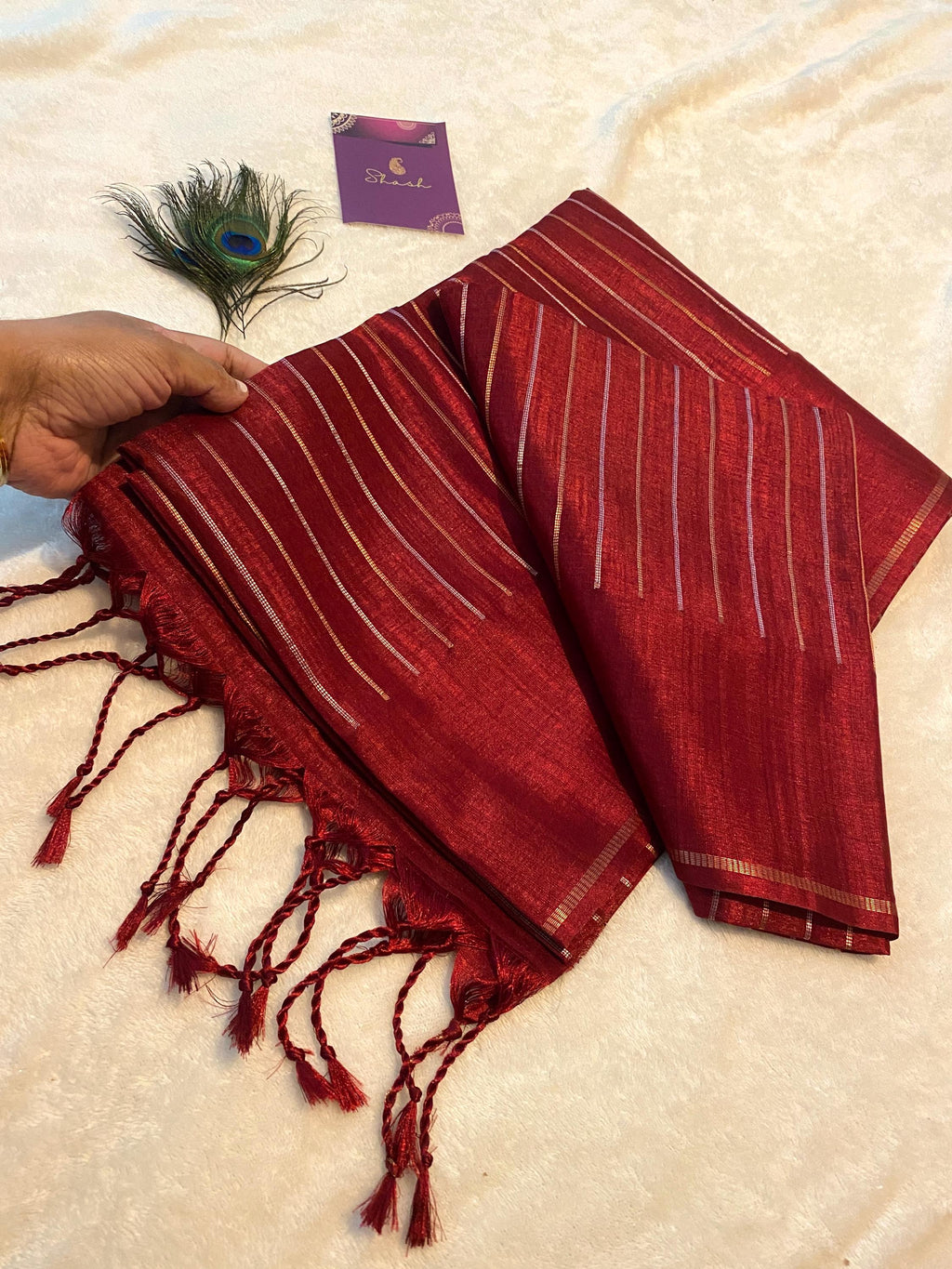 Premium Maroon Semi-Tussar Silk Saree  | Silver & Gold Zari Vaira Oosi Weaving