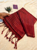 Premium Maroon Semi-Tussar Silk Saree  | Silver & Gold Zari Vaira Oosi Weaving