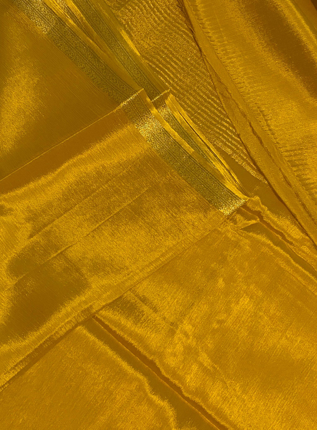 Mustard Satin Crush Saree with Floral Blouse