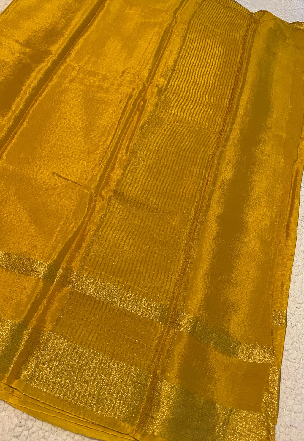 Mustard Satin Crush Saree with Floral Blouse