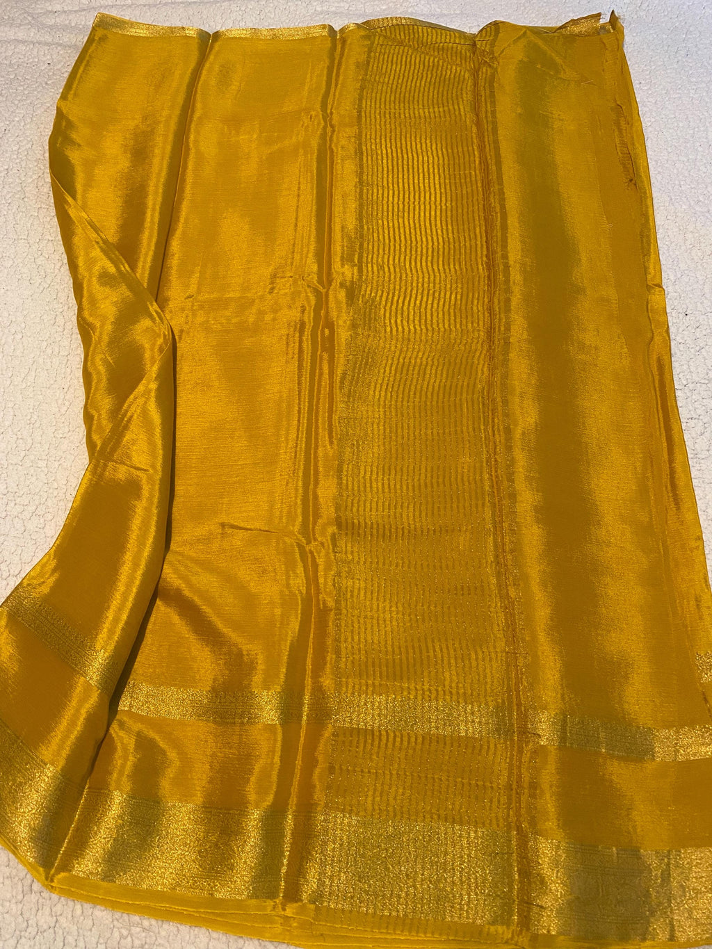 Mustard Satin Crush Saree with Floral Blouse