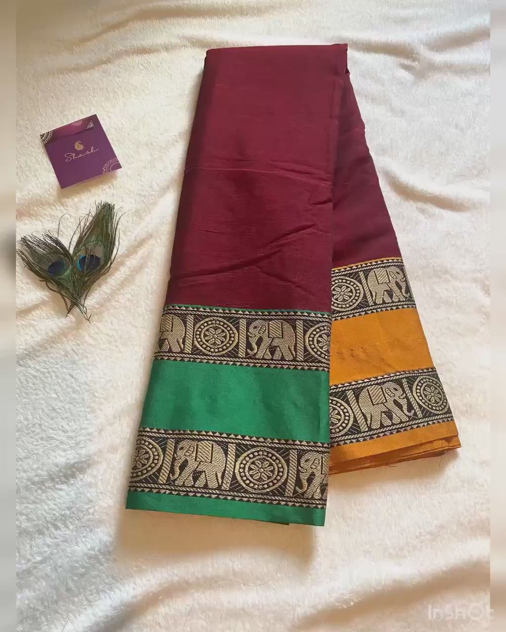 Narayanpet Pure Cotton Saree with Ganga-Jamuna Border | Reddish Maroon Shade | Blouse NOT Included