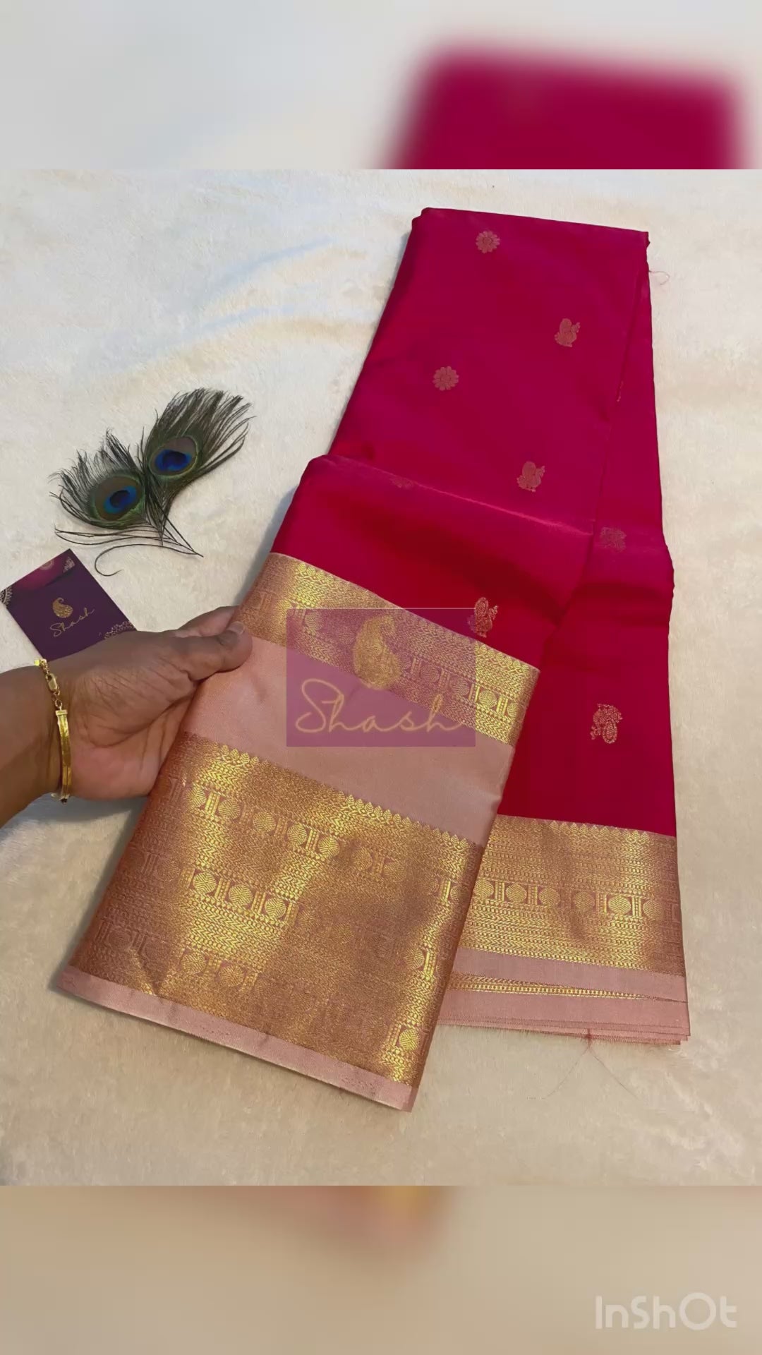 Deep Pink & Blush Pink Semi-Kanchipuram Silk Saree with Gold Zari Border