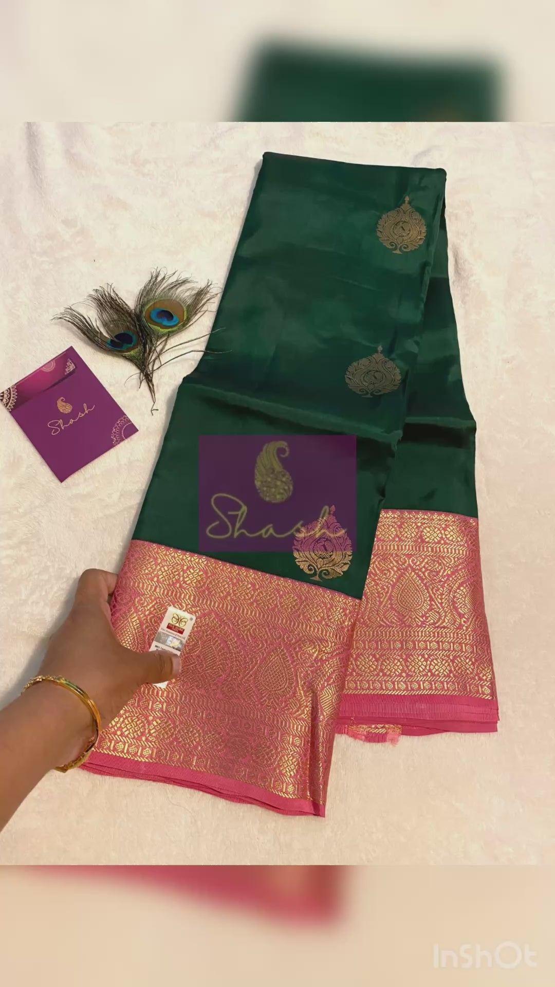Pure Kanchipuram Silk Saree | Emerald Green with Pink Gold Zari Border