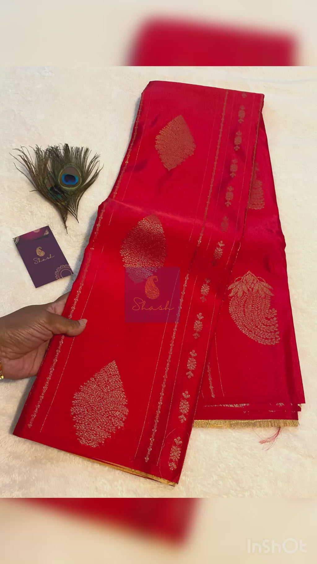 Red Semi-Kanchipuram Silk Saree with Gold Zari Motifs & Rich Woven Pallu