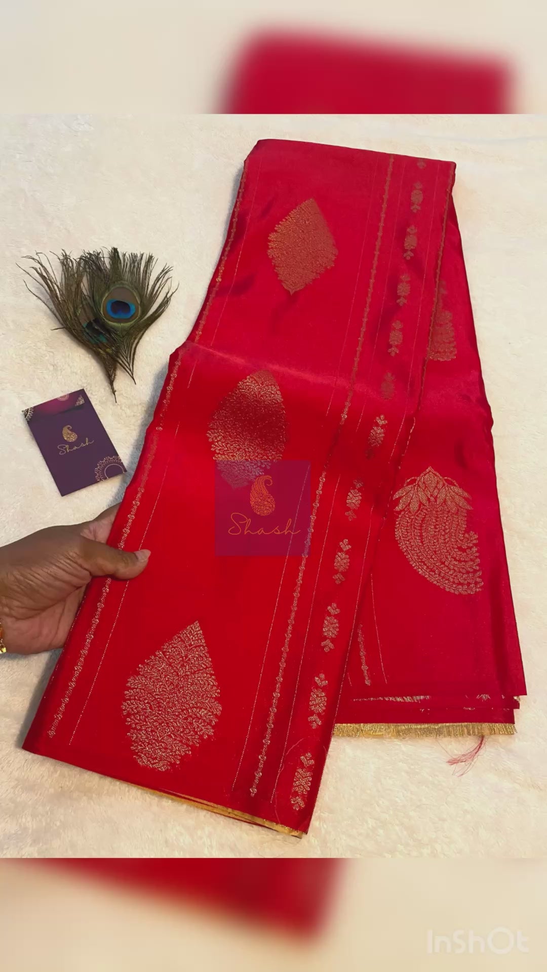 Red Semi-Kanchipuram Silk Saree with Gold Zari Motifs & Rich Woven Pallu
