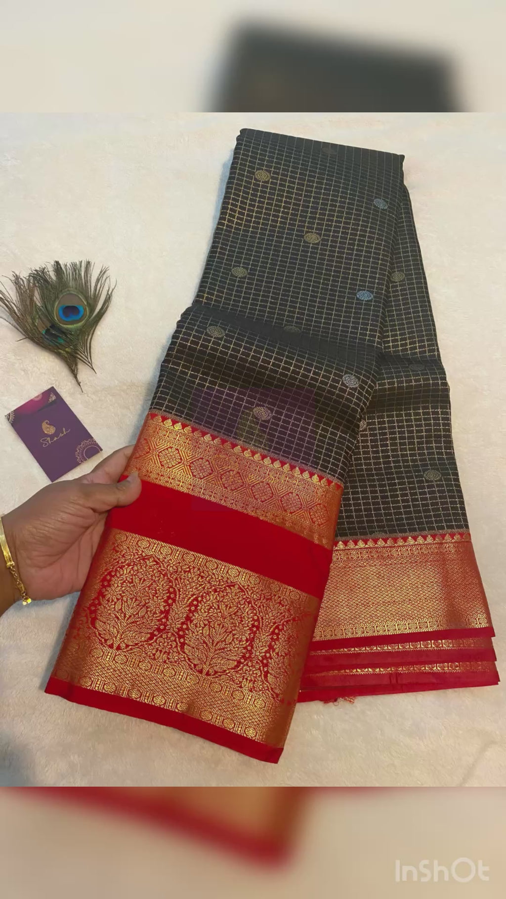 Premium Black & Red Semi-Kanchipuram Silk Saree with Gold Zari