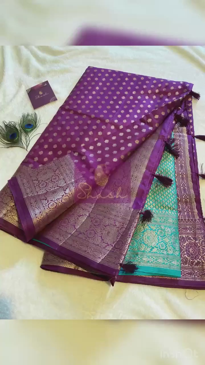 Rich Purple / Plum Fancy Tussar Silk Saree with Teal Green Brocade Blouse