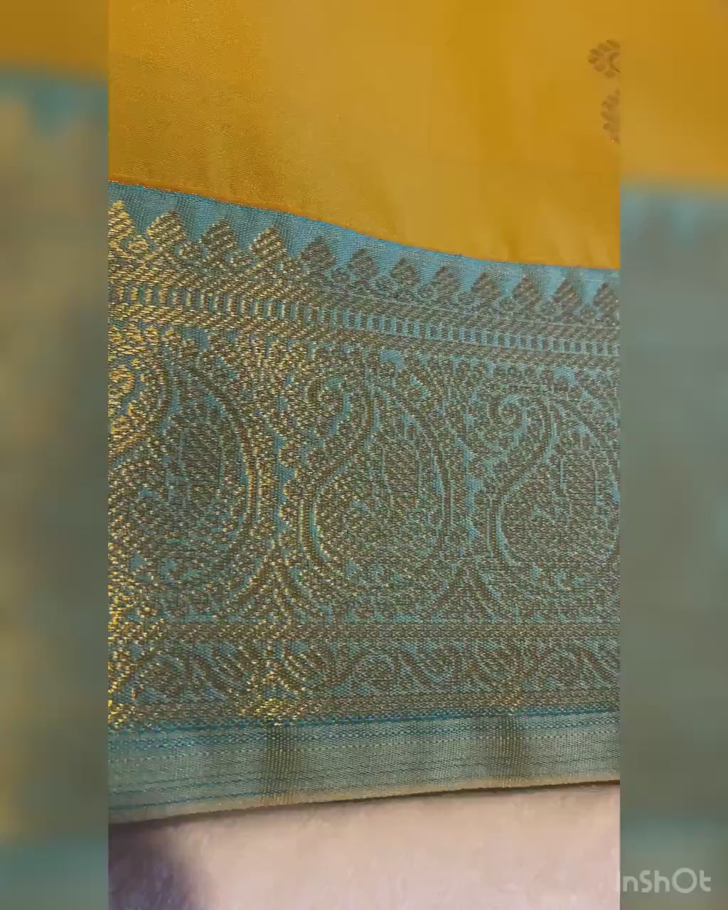 Elegant Semi-Kanchipuram Silk Saree | Mustard Yellow with Teal Blue Pallu & Blouse
