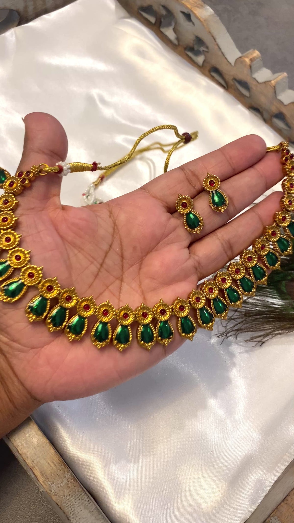 Kerala Style Green & Ruby Palakka-Inspired Necklace