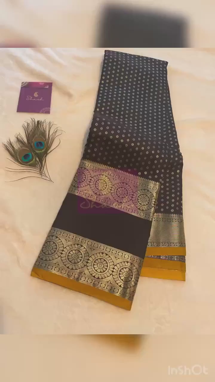 Premium Coffee Brown Semi Kanchipuram Silk Saree with Mustard Blouse Piece