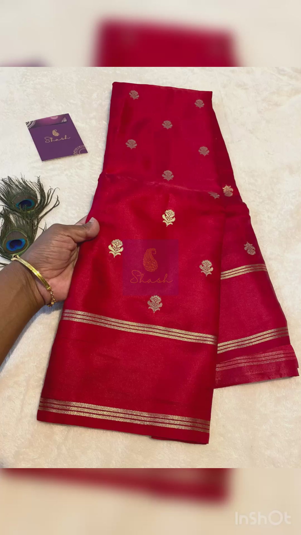 Red Gajji Silk Fancy Saree with Gold Zari Border & Woven Pallu