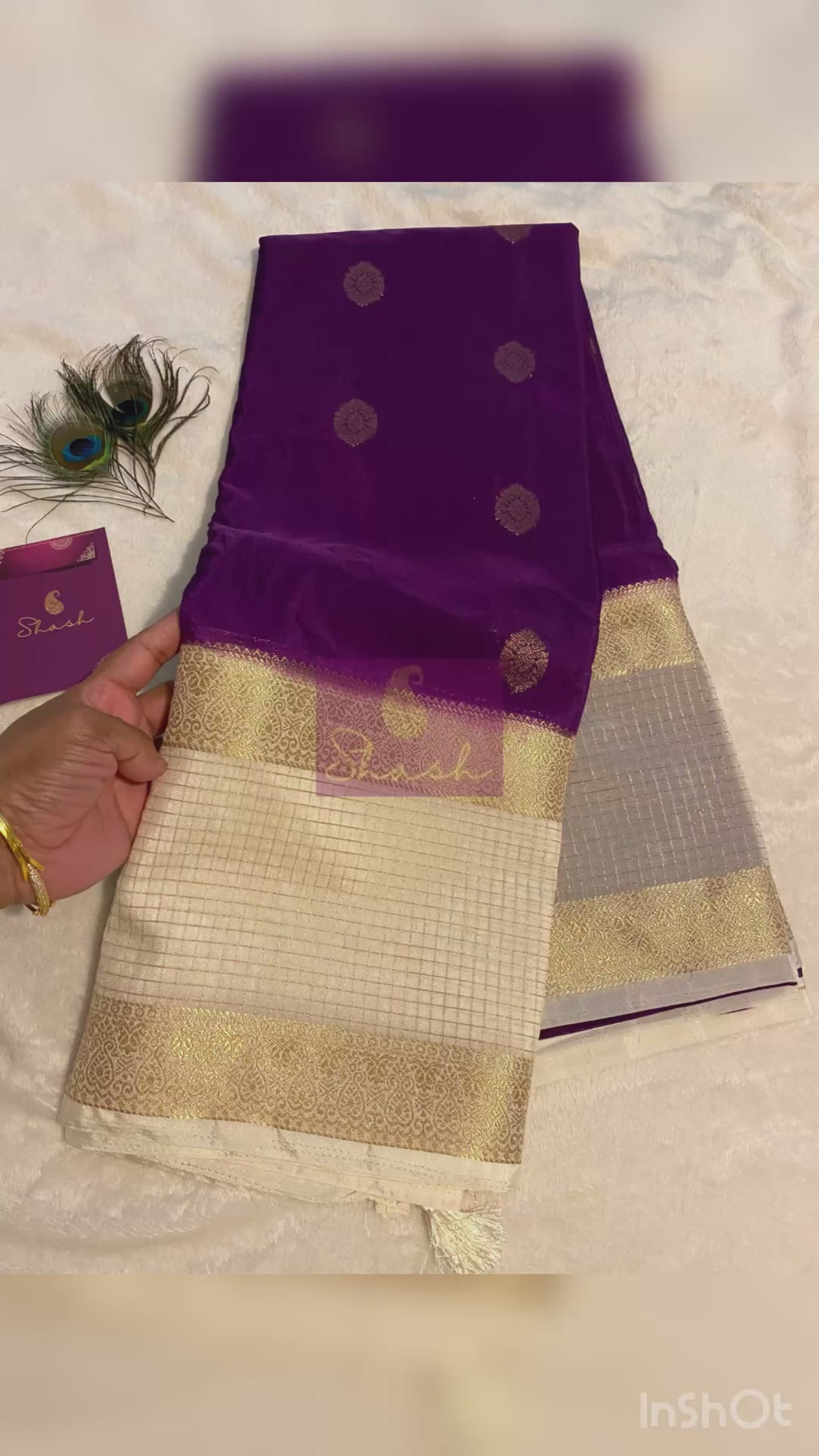 Elegant Purple & Off-White Semi Crepe Silk Saree