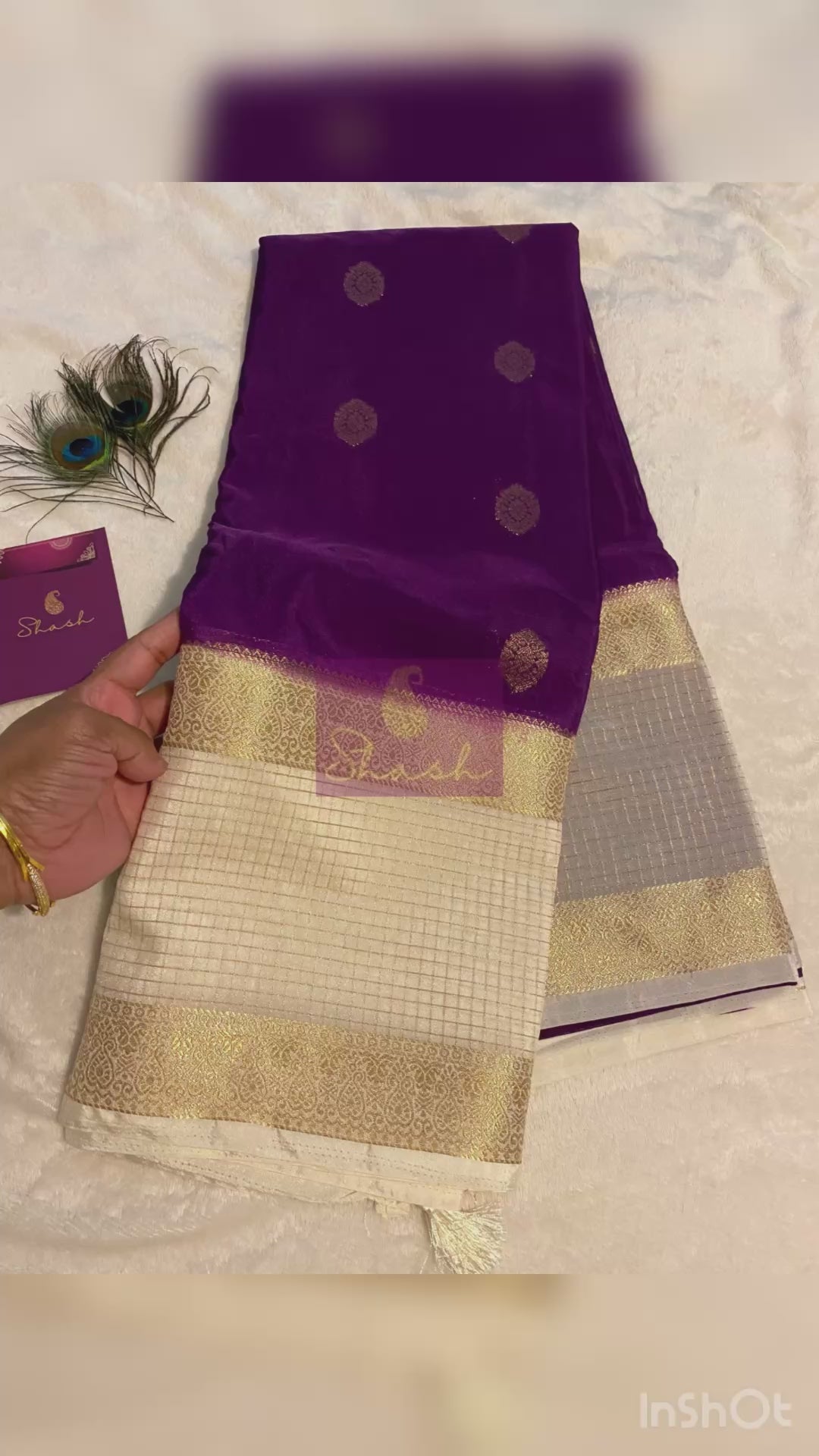 Elegant Purple & Off-White Semi Crepe Silk Saree