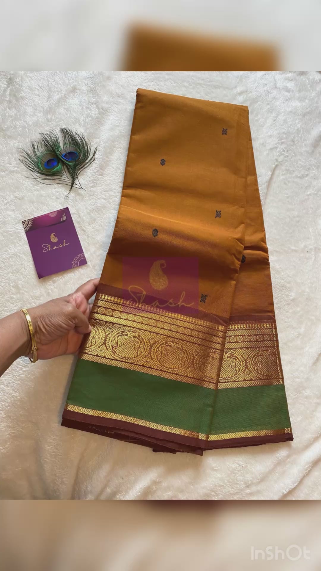 Pure Kanchi Cotton Saree | Honey Mustard with Contrast Green Border