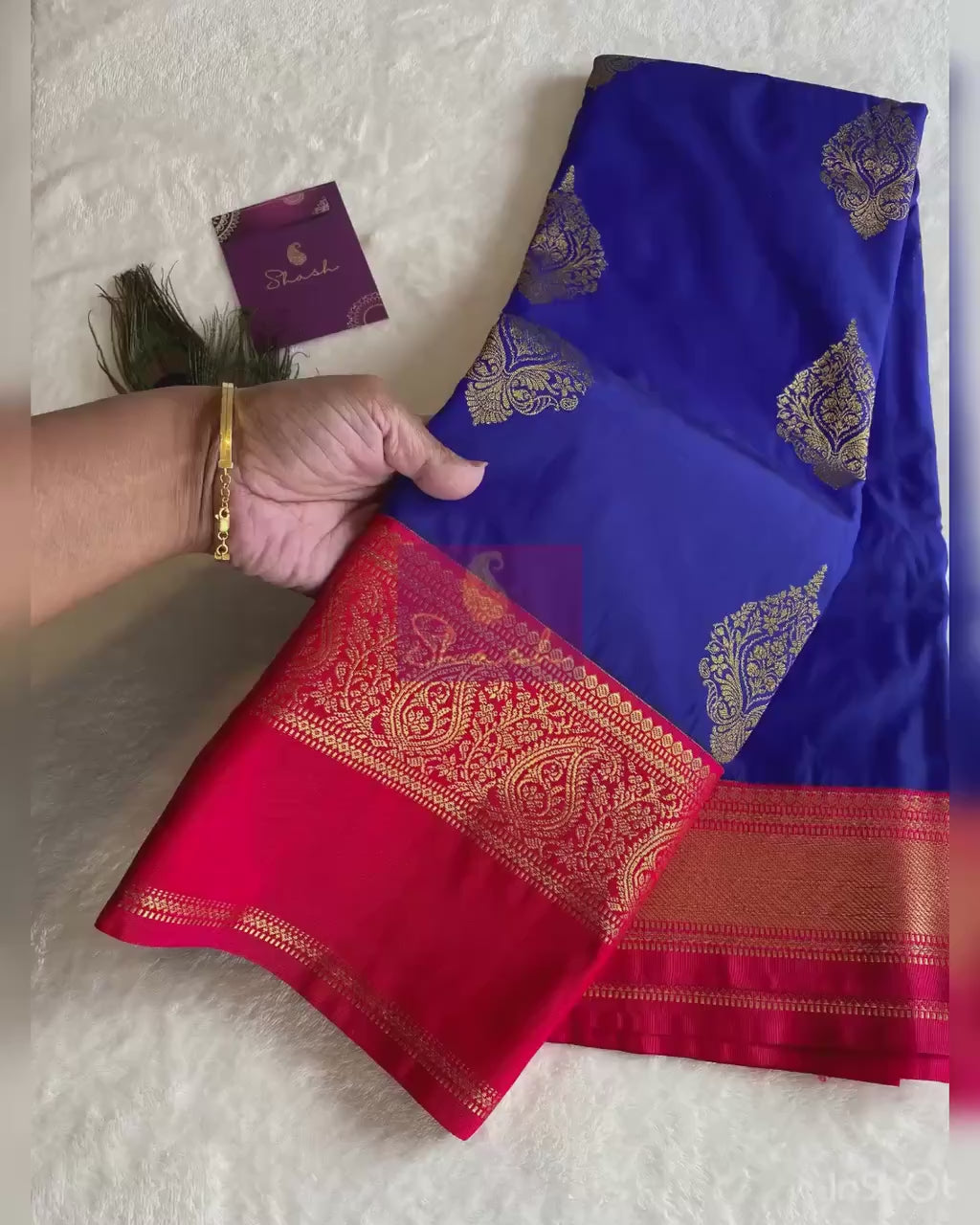 Premium Blue Semi-Kanchipuram Silk Saree with Pinkish Red Pallu