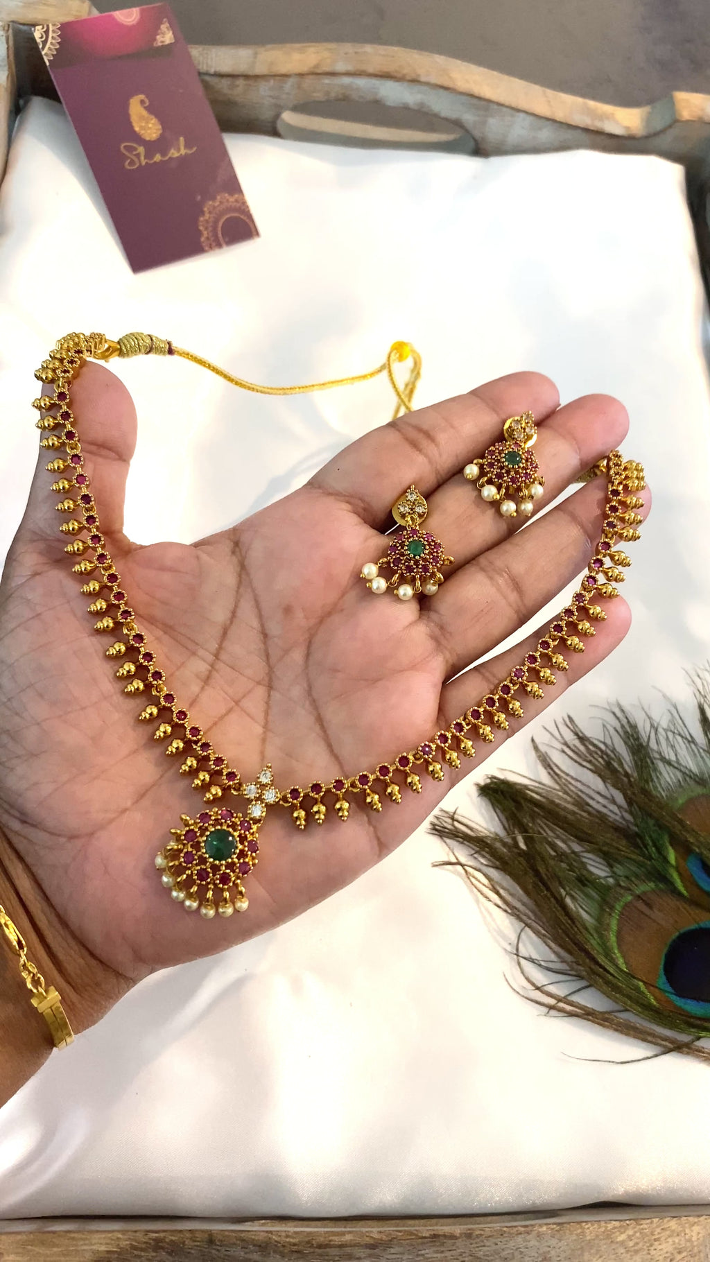 Kemp Style Multi-Color Stone Necklace Set | Pearl Drop Pendant