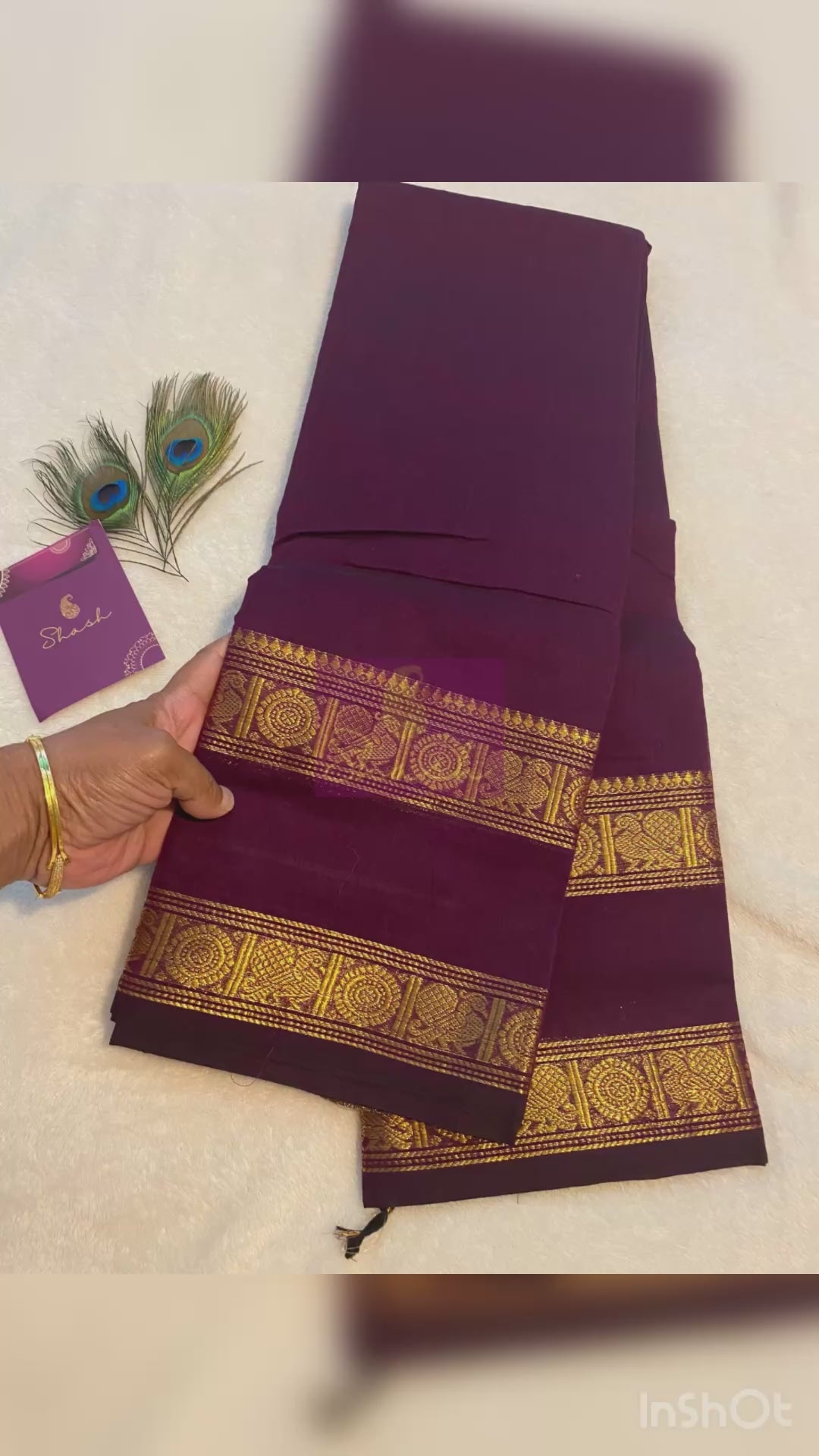 Deep Purple Pure Kanchi Cotton Saree with Traditional Gold Zari Border