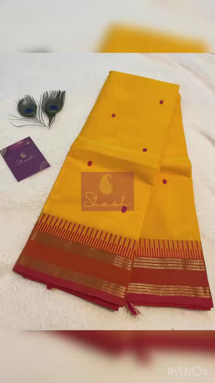 Pure Kanchi Cotton Saree – Bright Turmeric Yellow with Reddish Orange Borders