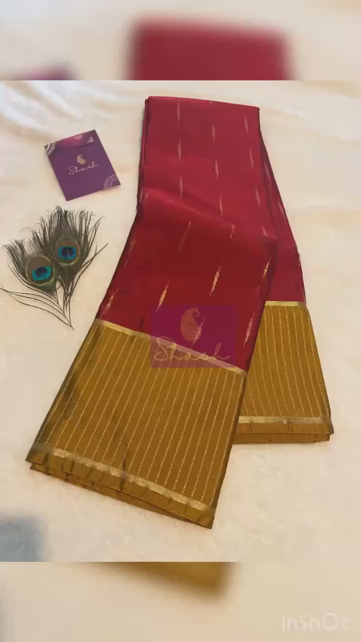 Elegant Reddish Maroon Semi-Kanchipuram Silk Saree with Mustard Pallu & Gold Zari Border