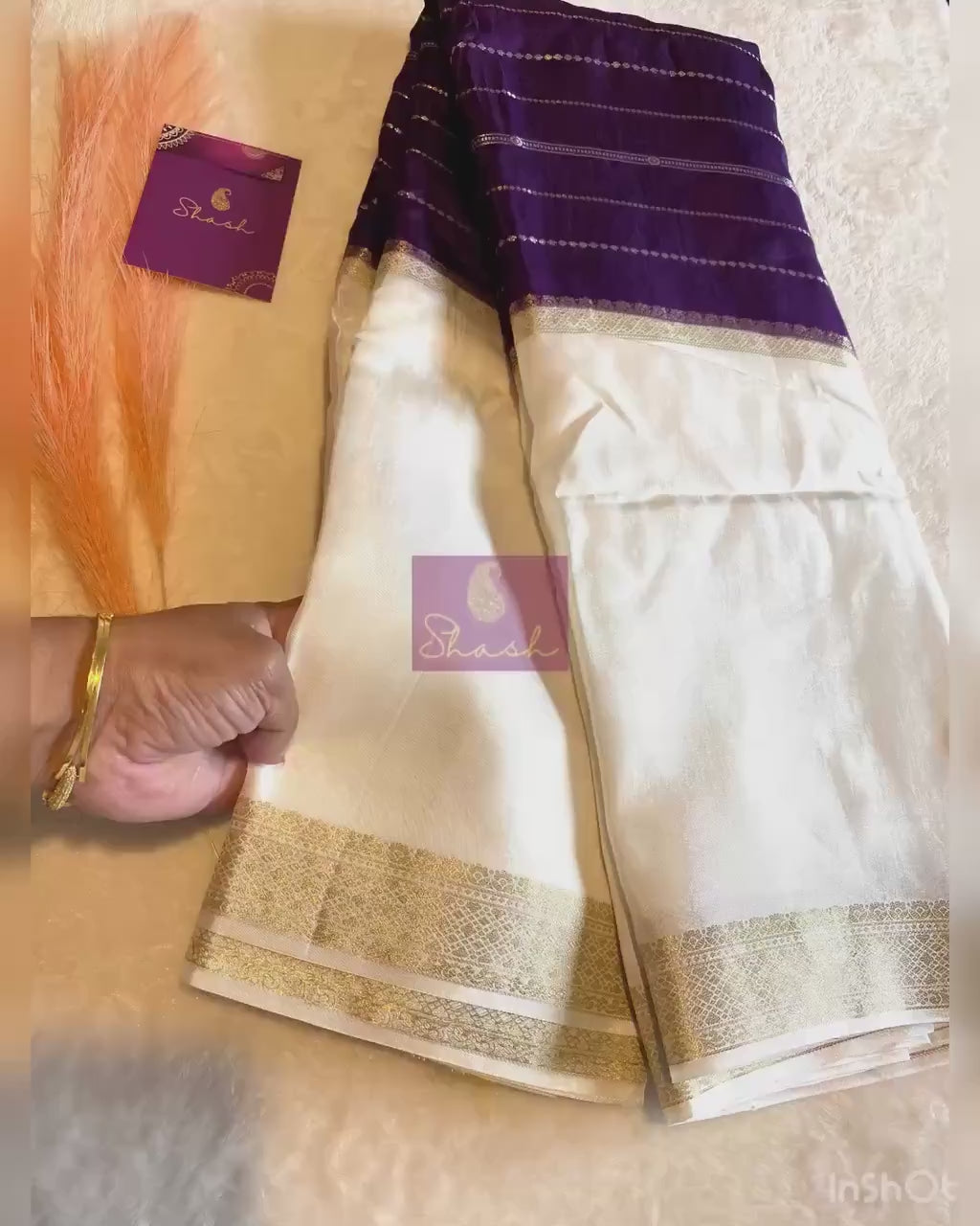 Elegant Chiffon Saree Featuring Rich Purple and White