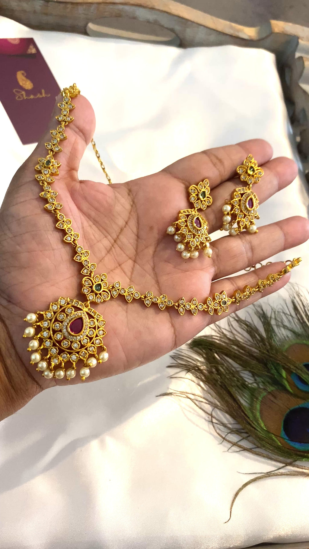 Floral Pearl Drop Necklace Set | Antique Gold Finish
