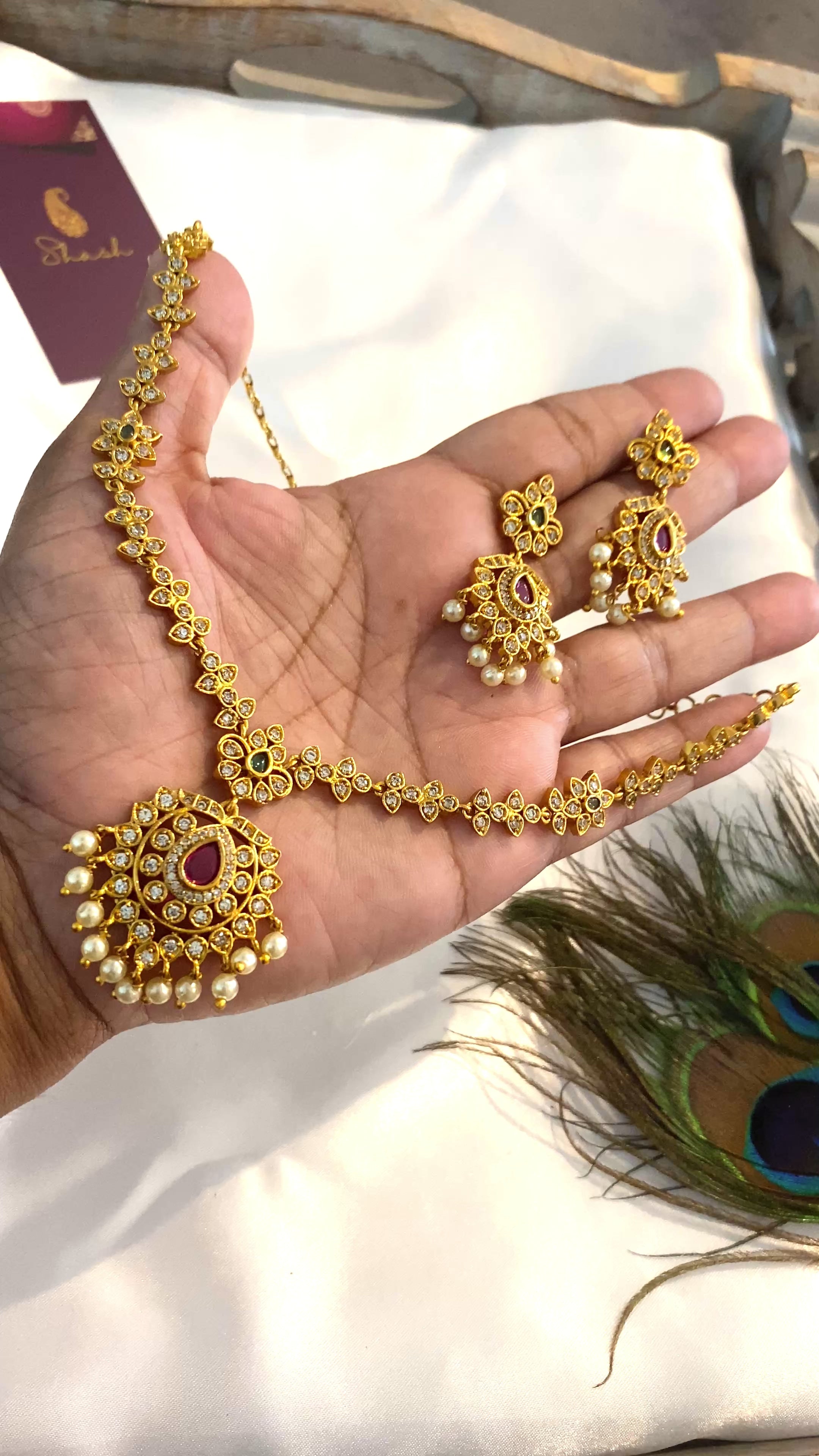 Floral Pearl Drop Necklace Set | Antique Gold Finish
